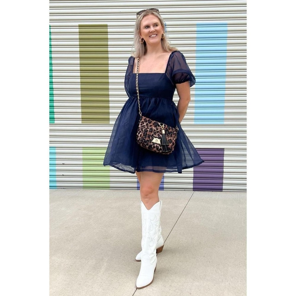 Navy blue puff sleeve mini dress size medium